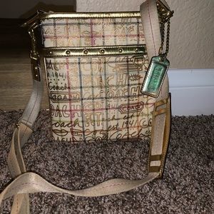 Gold and white Coach Satchel